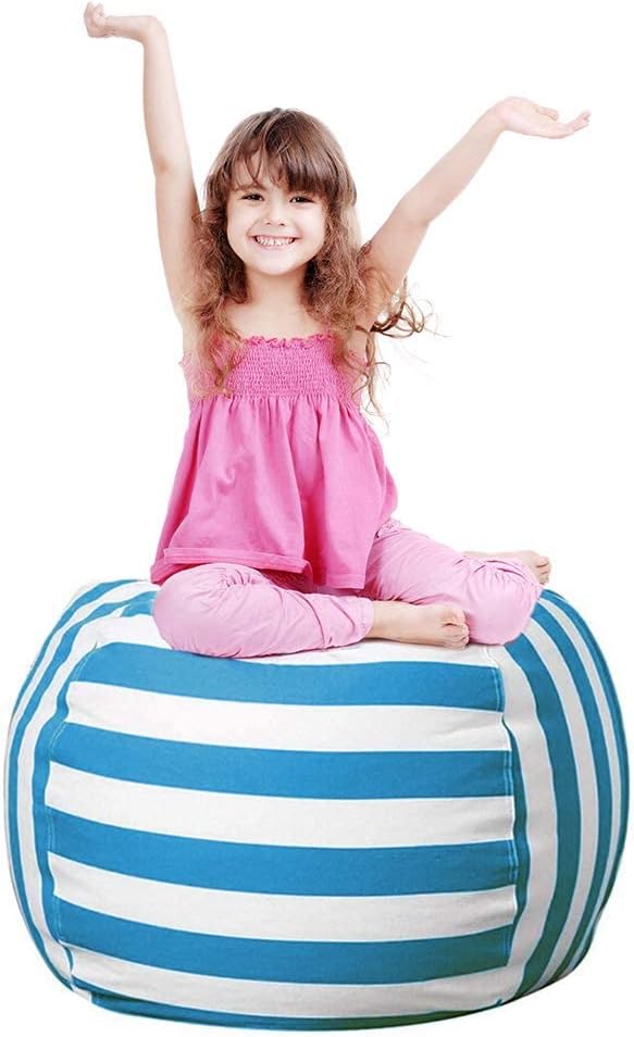 Zwish 27Inch Stuffed Animal Storage Bean Bag Chair Cover for Kids Room, Gifts for Toddler Stuff and sit Storage Bean Bag for organizing Boys and Girls Gift Plush Toy Storage Bag—Light Blue