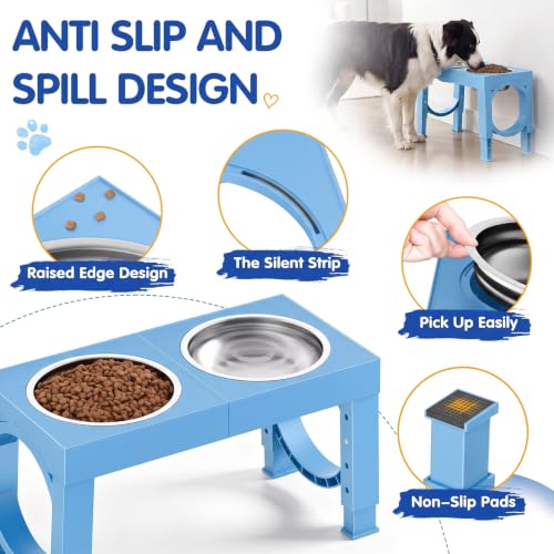 Image of XIAZ Elevated Dog Bowls Large Breed Raised Dogs Bowl Stand Large /Medium Sized Dog Stainless Steel Food Water Bowl Stands 5 Heights Adjustable 9 /11 /12 /15in Pet Feeder Dish Station