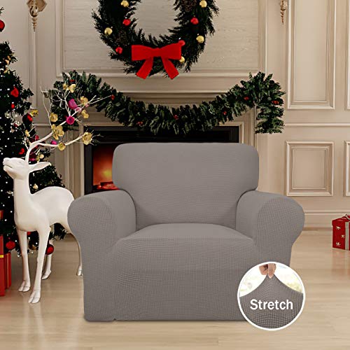 Image of Easy-Going Stretch Chair Sofa Slipcover 1-Piece Couch Sofa Cover Furniture Protector Soft with Elastic Bottom for Kids, Pet. Spandex Jacquard Fabric Small Checks (Chair, Taupe)