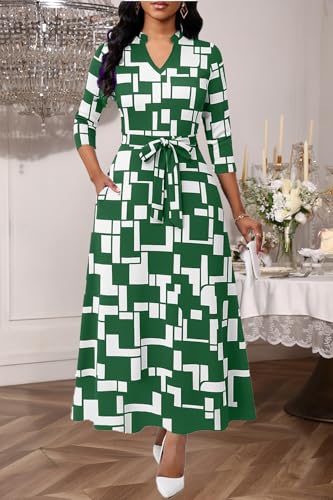 Image of BubFee Maxi Dresses for Women Semi Formal Long Dress 3 /4 Sleeve Casual A-line Church Dresses with Pockets