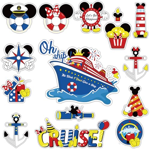 15pcs Mouse Magnetic Stickers for Cruise Door Decorations - Waterproof Cruise Ship Cabin, Refrigerator & Car Door Magnets, Cute Holiday Carnival Cruise Ship Party Supplies Decals