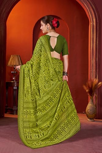 Image of TAMAIRA FASHION Off White Mulmul Pure Cotton Saree For Woman Warli Printed|Office Wear Daily Wear Sarees For Women Without Blouse Piece (Available in 21 Colours)