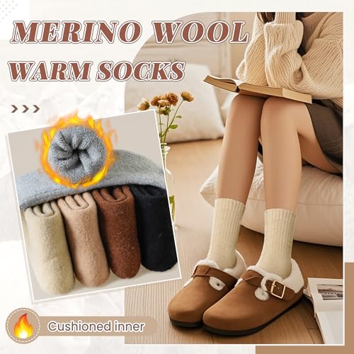 Merino Wool Socks For Women Hiking Winter Boot Thermal Warm Thick Cozy Work Crew Socks 5 Pairs3