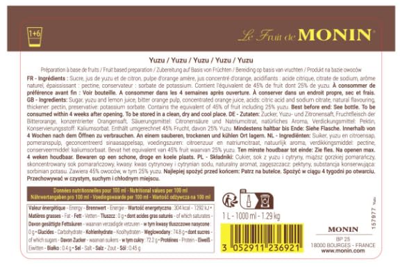 MONIN Le Fruit Yuzu - Fruchtpüree Mix 1,0 l (Packung mit 4)