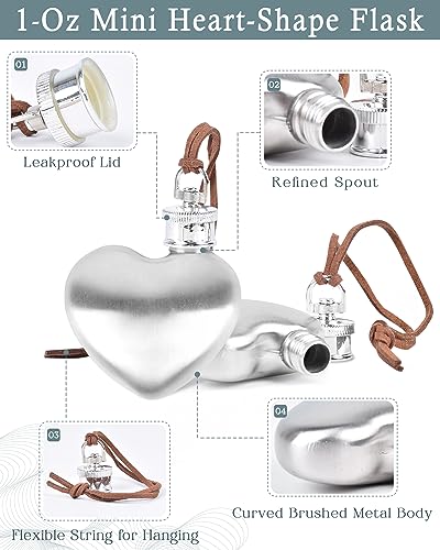 SPDYCESS Mini Rund Herzform Flachmann 1oz Edelstahl Flachmänner mit Schlüsselanhänger Klein Silber Tragbar Flachmann von Alkohol zum Wandern