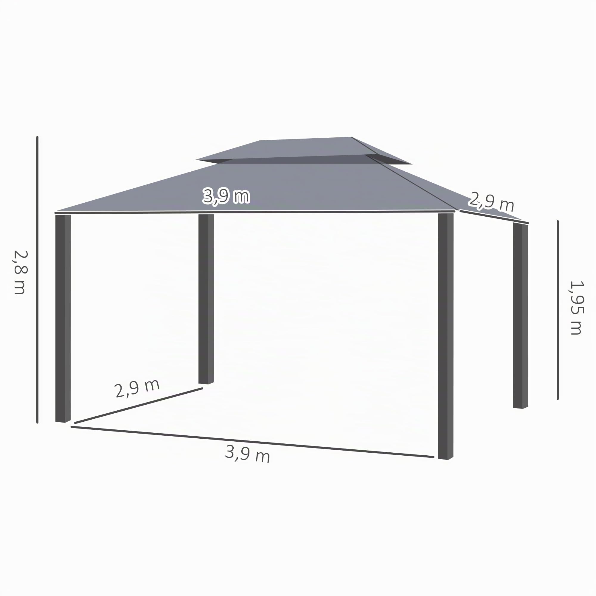 Outsunny Tonnelle de Jardin Extérieur Barnum Toit Double 4x3m Gris | Rideaux et Moustiquaire, Tente de Réception en Aluminium, pour Terrasse Patio Mariage Baptême
