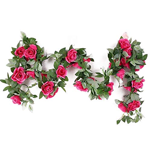 XWU 15.8ft Artificial Rose Vinem, Flores Falsas Rosa Guirlanda de Flores de Seda Penduradas Plantas