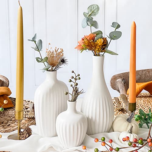 Textured Ceramic Minimalist White Vases (Set of 3) - Boho Vases for Pampas Grass Eucalyptus, Dry Flowers & Plants - Image 3