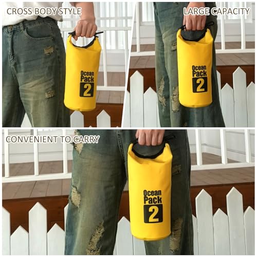 Bolsa seca impermeable de 2L, flotante y ligera para kayak, bote, pesca, natación y camping, color amarillo miniatura 3