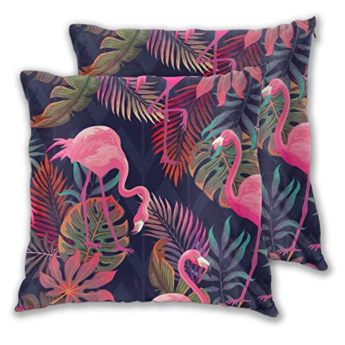 Abucaky Pillowcase Set Of 2 Tropical Plants Pink Flamingos Throw Pillow Covers Shells For Couch Office Bedroom Home Decoration 18 X 18 Inches #TOP25
