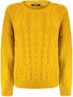 Generation Fashion New Size L-XL Women Ladies Crew Neck Knitted Cable Long Sleeve Warm Chunky Sweater Formal Everyday Casual Knitwear Jumper Tops Pullover Mustard