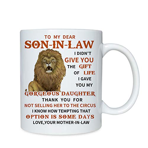 To My Dear Son-In-Law Mug Son in Law Coffee Mugs Funny Novelty Letter Pattern Printed Cup Gift from Mother Mom Gift Birthday Ceramic Cup for Men Father Son