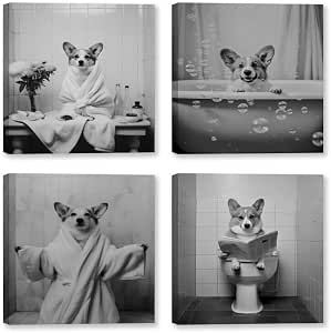 Amazon.com: Funny Black and White Bathroom Canvas Wall Art Funny Animal ...
