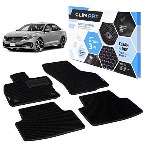 Clim Art Tapis Voiture pour Volkswagen Passat 2020-2021, 4 pcs Set, 1. & 2. Ligne, Tapis de Sol Voiture, Noir Cover