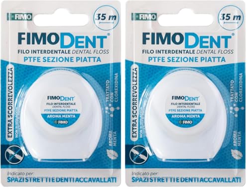 Fimodent Filo Interdentale 35 m - PTFE Sezione Piatta, Extra Scorrevolezza, Ideale per Spazi Stretti fra i Denti (Confezione da 2)