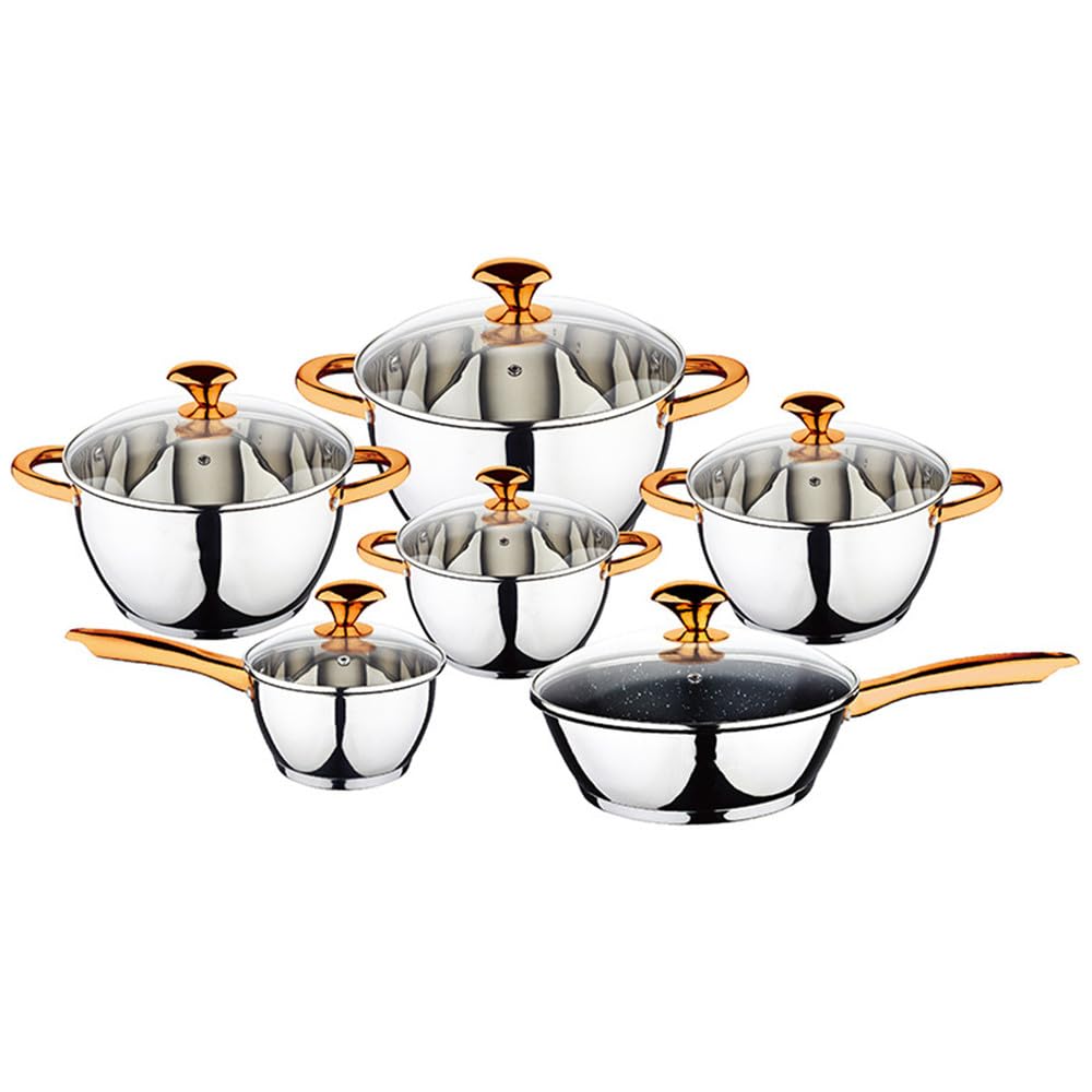 Zestaw 12 Szt. Pogrubiony Garnek Ze Stali Nierdzewnej Garnek Kuchenny Garnek Domowy, Złoty, Ponad Pięć Części, Zestaw(Gold-Over Five-piece Set)