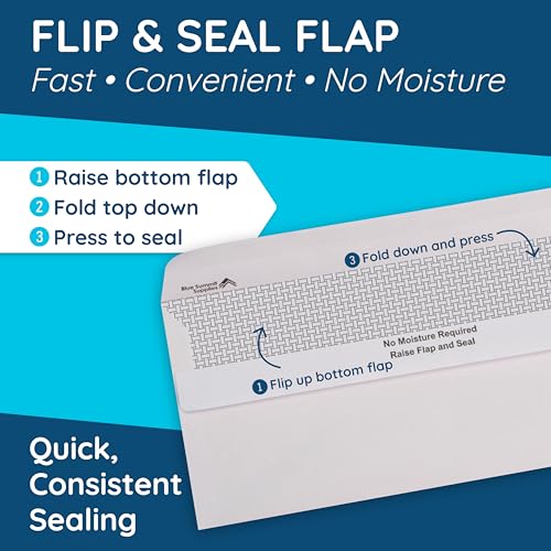 Image of Blue Summit Supplies 500 Number 10 Envelopes Self Seal - Number 10 Business Envelopes Letter Size - Security Tint - Flip and Seal Flap - 4 1 /8 x 9 1 /2-500 Count
