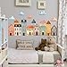 Colorful Town Wall Decal,Cute Watercolor House Art Decor,Peel and Stick Town White Cloud Wall Sticker for Kids Boys Nursery Bedroom Playroom Daycare Classroom Baby Room Decor Gifts.