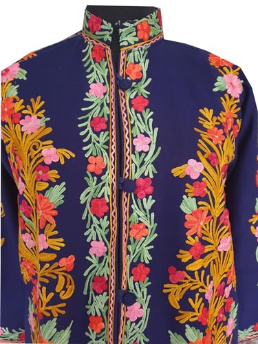 Image of Women Woolen Jacket With Kashmiri Embroidery Winter Wear Long Jacket For Women (Blue-5, X Large)