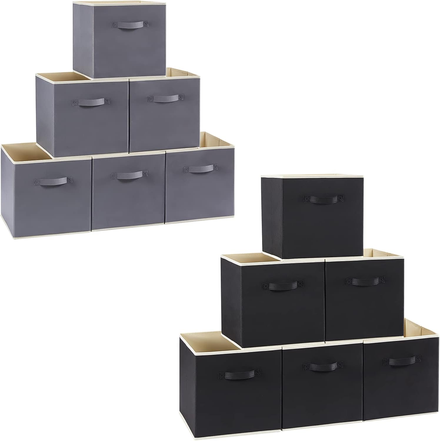 Lifewit 6 Pack Large Storage Cubes (Black), Bundle with 6 Pack Medium Storage Cubes (Grey)