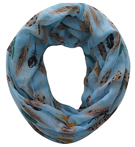 Lina & Lily Multi-colored Feather Print Women's Infinity Scarf Lightweight
