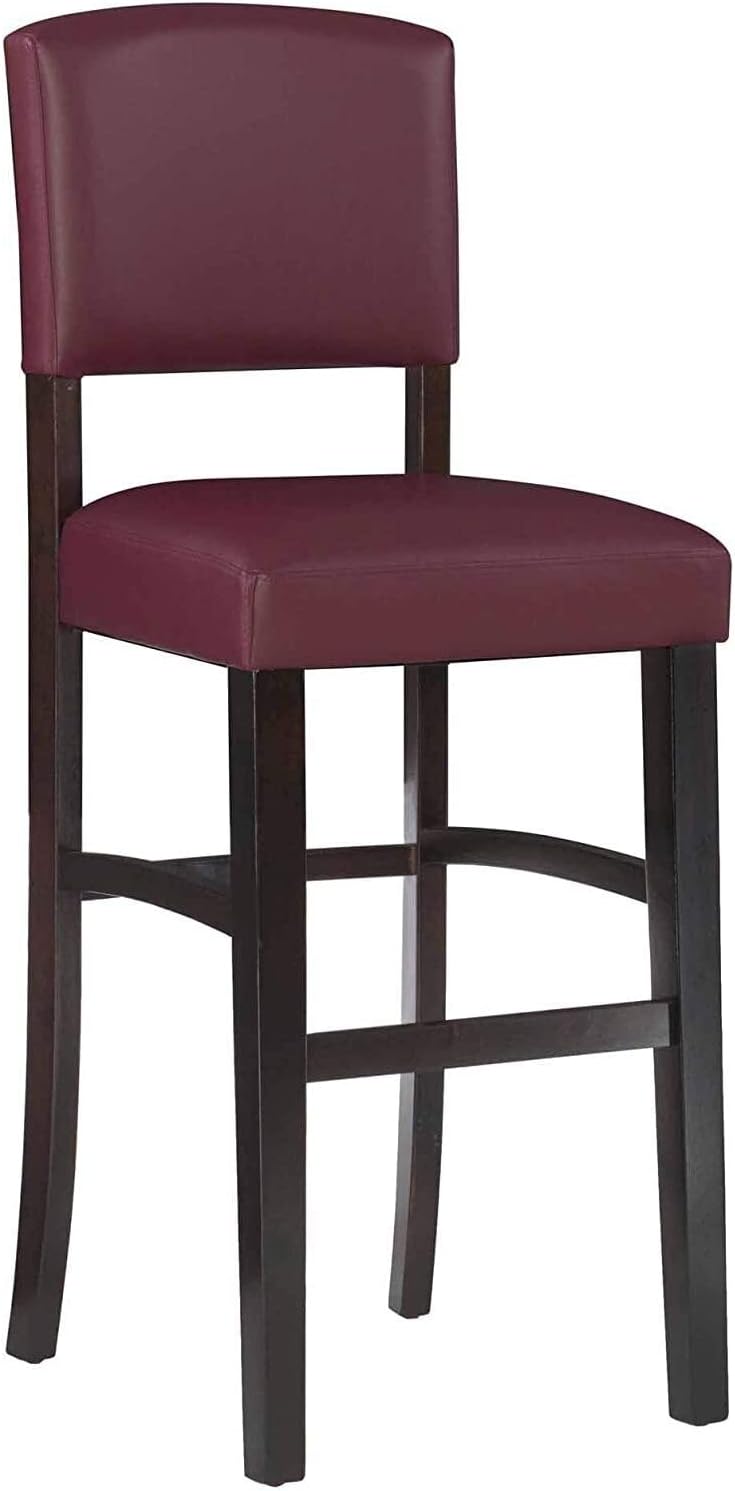 Linon Monaco 30", Dark Red Bar Stool, 17.75"W x 19.5"D x 44.8"H,