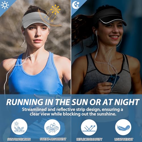 Image of Sukeen Sports Sun Visor for Men Women, Lightweight Adjustable Visor Hat, Reflective Running Tennis Golf Visor, Sunglass Slots