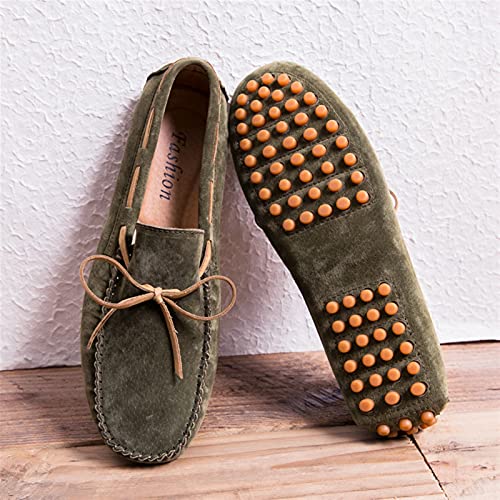Mens Loafers Round Toe PU Leather Moccasins Boat Shoes Slip Resistant Lightweight Anti-Slip Fashion Classic Slip-ons(Military Green,10 M US)2
