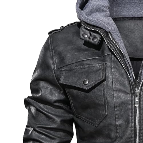 JEKE-DG Men's Hooded Faux Leather Motorcycle Coat Slim Fit Vintage Long Sleeve Coat Jacket Zip Up Bomber Fall Coats4