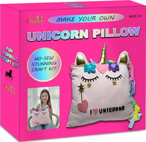 Make Your Own Unicorn Pillow Kit Arts and Crafts for Girls Age 4 5 6 7 8-12 Years Old (No Sew) DIY kit for Kids, DIY Unicorn Craft Supplies Plush Toy Stuffed Pillow, Kids Craft Project Gifts for Girls