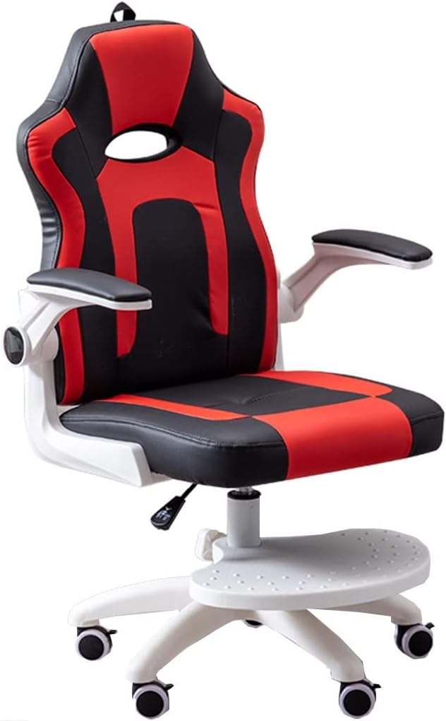 Kids Desk Chair with Wheels, Office Chair Ergonomic Desk Chair, Rolling Swivel Computer Task Chair with Flip-up Arms Lumbar Support and Height Adjustable (Color : /Black red, Size : A)