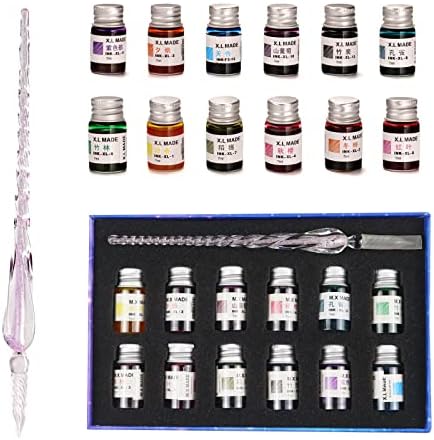 AOKUY Glass Pen Set Calligraphy Dip Pens,12 Colorful Inks,Caligraphy Sets for Art, Writing, Signature, Decoration, Gift
