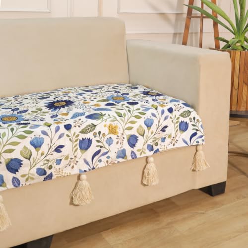 Image of STITCHNEST 'Eden Weaves Collection Series' 3 Seater Sofa Cover| Elegant Woven Fabric, Decorative Tassels, Washable & Durable for Modern Living