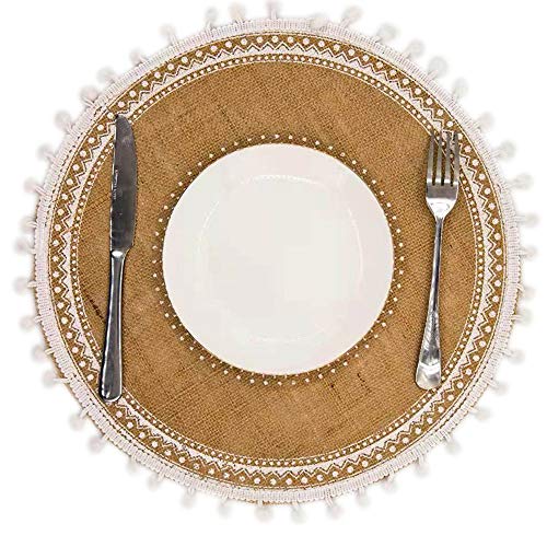 Capasin Round Placemats Set Of 4, Dining Winter Modern Dinner Braided Beige Boho Round Table And Fall Circle Placemats Boho Runner Kitchen Table Plate Mats Set Of 4 (White Ball) #TOP2