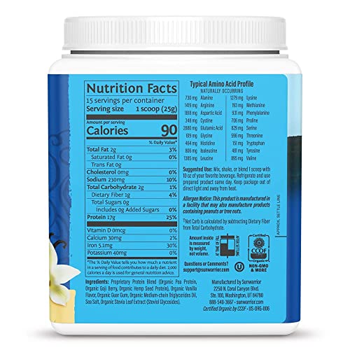 Sunwarrior - Warrior Blend, Plant Based, Raw Vegan Protein Powder With Peas & Hemp, Vanilla, 15 Servings, 13.2 Ounce #TOP1