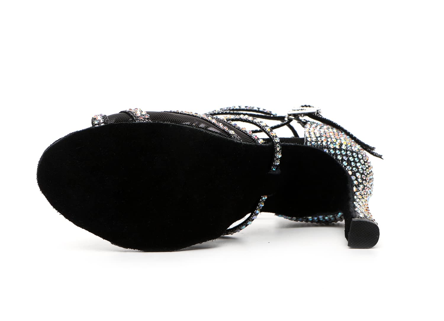 Scarpe da ballo glitterate da donna, sandali con cinturino alla caviglia in rete con strass