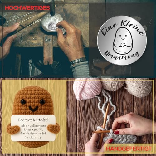 Tixlux Pocket Hug Positive Kartoffel Figurine, Strickwolle Kartoffel Dekorationsfigur mit Kleine Umarmung Glücksbringer (Silber), Mutmacher Geschenk, Gute Besserung Geschenk, EinschulungGeschenk