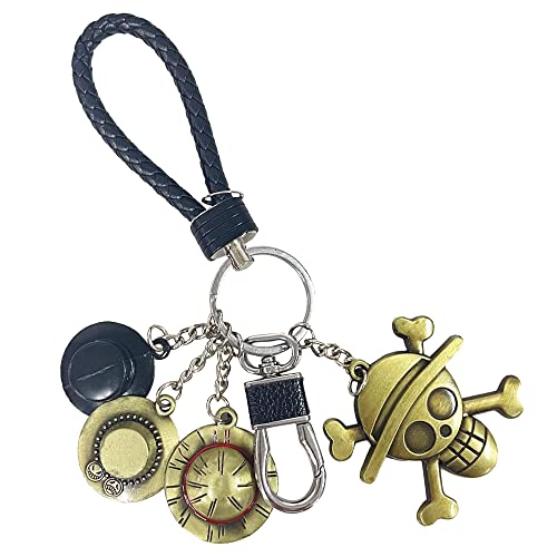 Alppihym Juego de colgante de llavero de anime, accesorios de cosplay perfectos y regalos para fanáticos del anime, incluye sombrero de paja de Luffy, ideal para hombres y niños, llavero y más