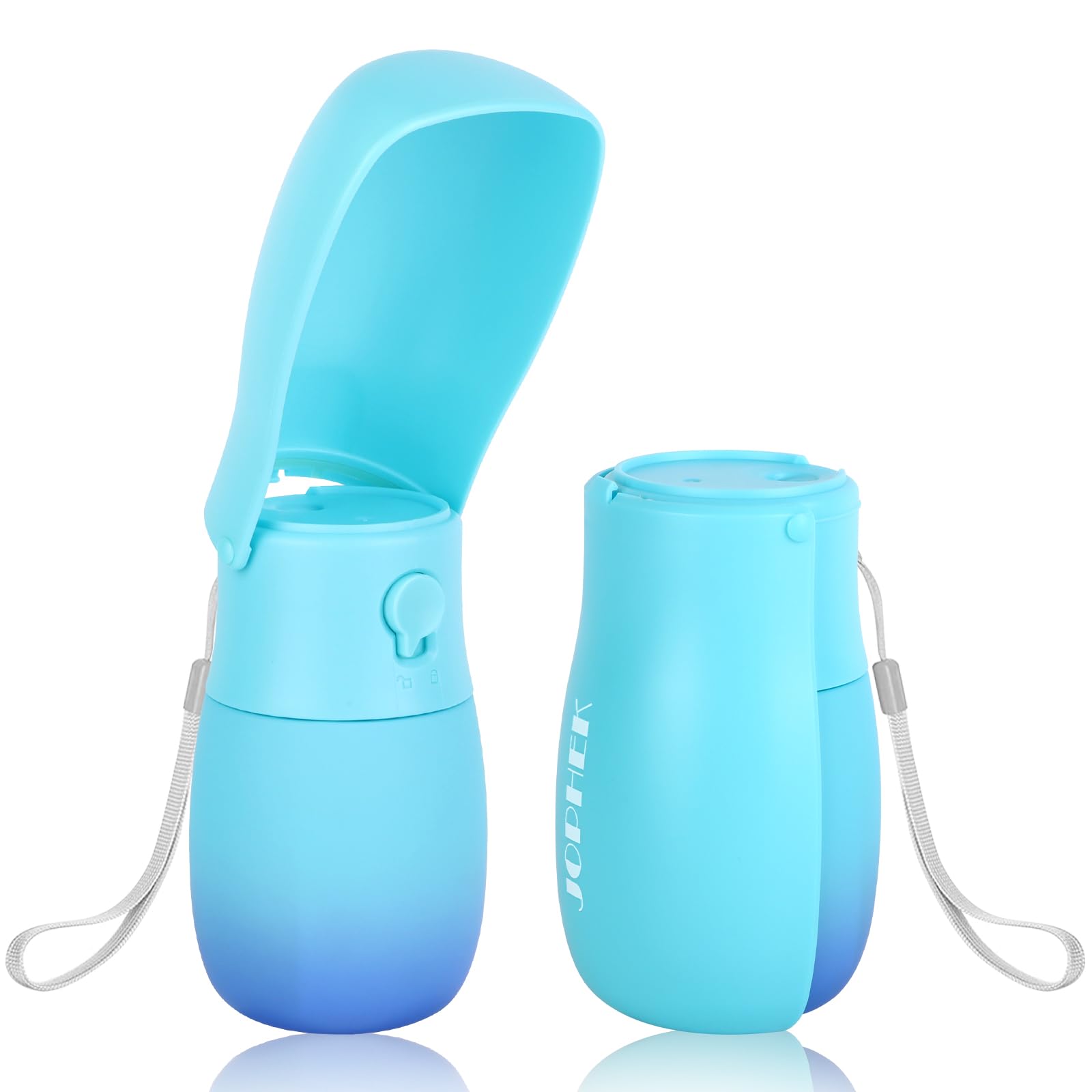 JOPHEK Botella portátil para mascotas de 300 ml, plegable de 180 °, a prueba de fugas, botella de agua para perros y gatos con filtro de carbón activo para el día a día, caminar, viajar, acampar