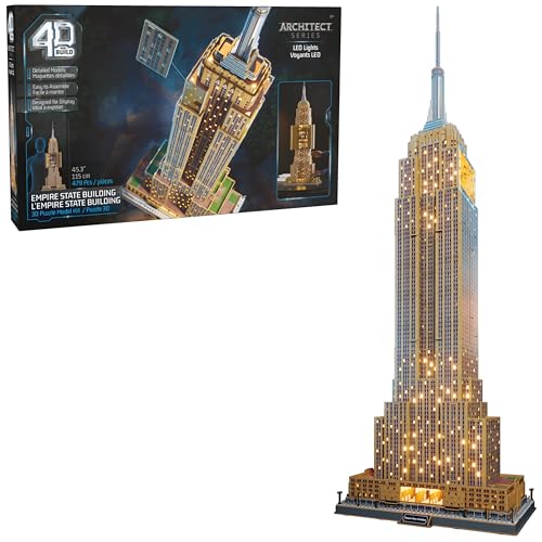 Taj Mahal 3D Puzzle By National Geographic 4D Build, Architect Series Empire State Building 3D Model Kit with LED Lights, Desk Décor, Adult...
