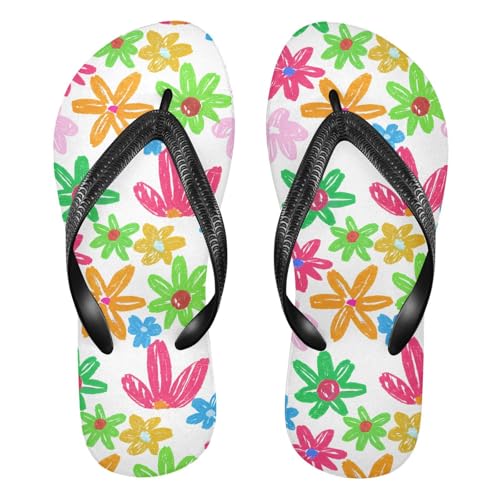 Floral Colorful Crayon Flip Flops for Beach Thong Sandals Anti-slip Lightweight Shower Shoes for Summer Swim Travel