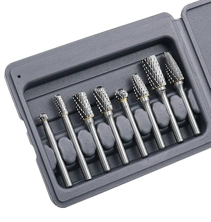 Impressive Smile Tungsten Carbide Burr Set 8pcs with 1/4''Shank Double Cut Solid Power Tools Rotary Files Bits for Die Grinder Metal Wood Carving Engraving Polishing Drilling Milling Cutting