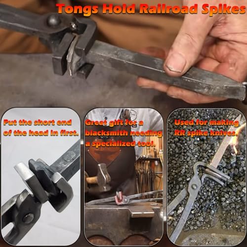 Blacksmith Tongs Quick Railroad Spike Tongs, RR Spike Head Tongs for Holding Railroad Spikes About 38.5cm (15in) Total Long - Image 2