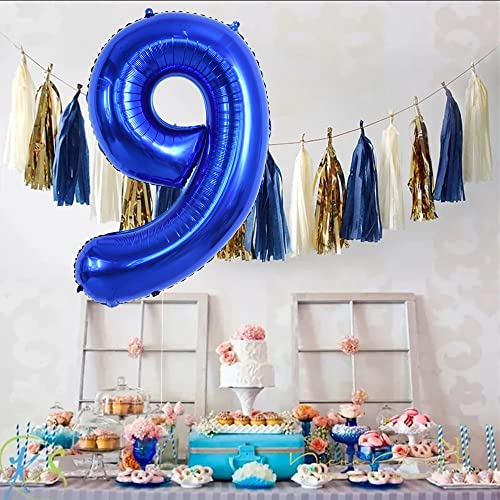 Image of TONIFUL 40 Inch Navy Blue Number 9 Balloons Large Foil 9th Birthday Decor | Deep Blue 9 Balloon Number Nine for 9th 29th 39th 90th Birthday 9 Year Anniversary, Blue Decorations for Men Boys