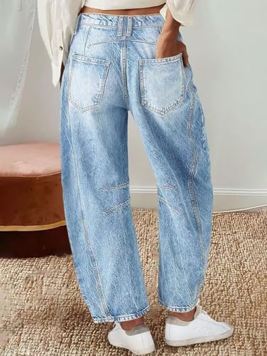 Flamingals Wide Leg Jeans for Women Mid Waist Barrel Jeans Crop Jeans Baggy Jeans Causal Denim Pants Light Blue M3