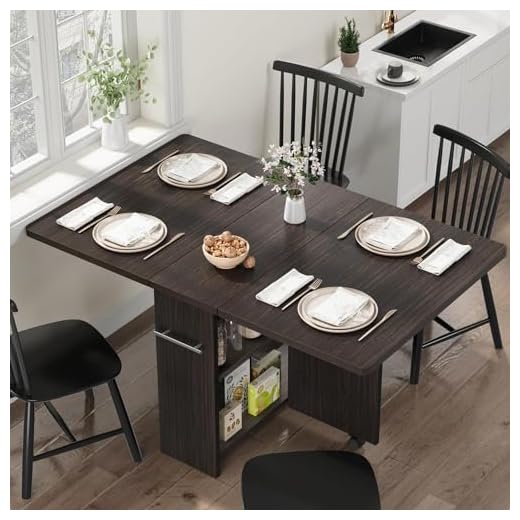 Space Saving Folding Dining Table with 2 Tier Storage-Extendable Drop Leaf Farmhouse Wood Kitchen Dining Room Tables Set for 4, Collapsible Expandable Rectangle Dinner Kitchen Office Furniture 33 Space Saving Folding Dining Table with 2 Tier Storage-Extendable Drop Leaf Farmhouse Kitchen Dining Room Tables Set for 4, Collapsible Expandable Rectangle (Dark Walnut, 47.2"D x 23.6"W x 29.5"H)