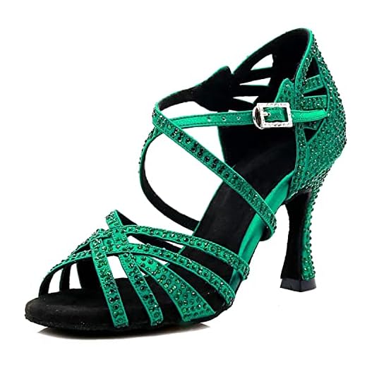 LITNERMIA Sandalias de fiesta de boda para mujer Peep Toe Cruz Correa Rhinestone Tango Ballroom Zapatos de baile latino, La1204b Green 9cm Heel, 38 EU