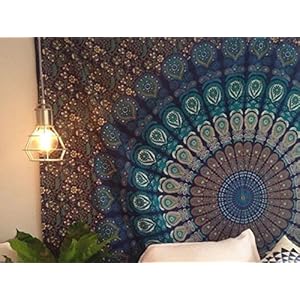 Indian Mandala wandtapijt, hippie hippy tapijt, veer peacock print tapijt, katoen handgemaakt badheet, Twin Size Bedding…