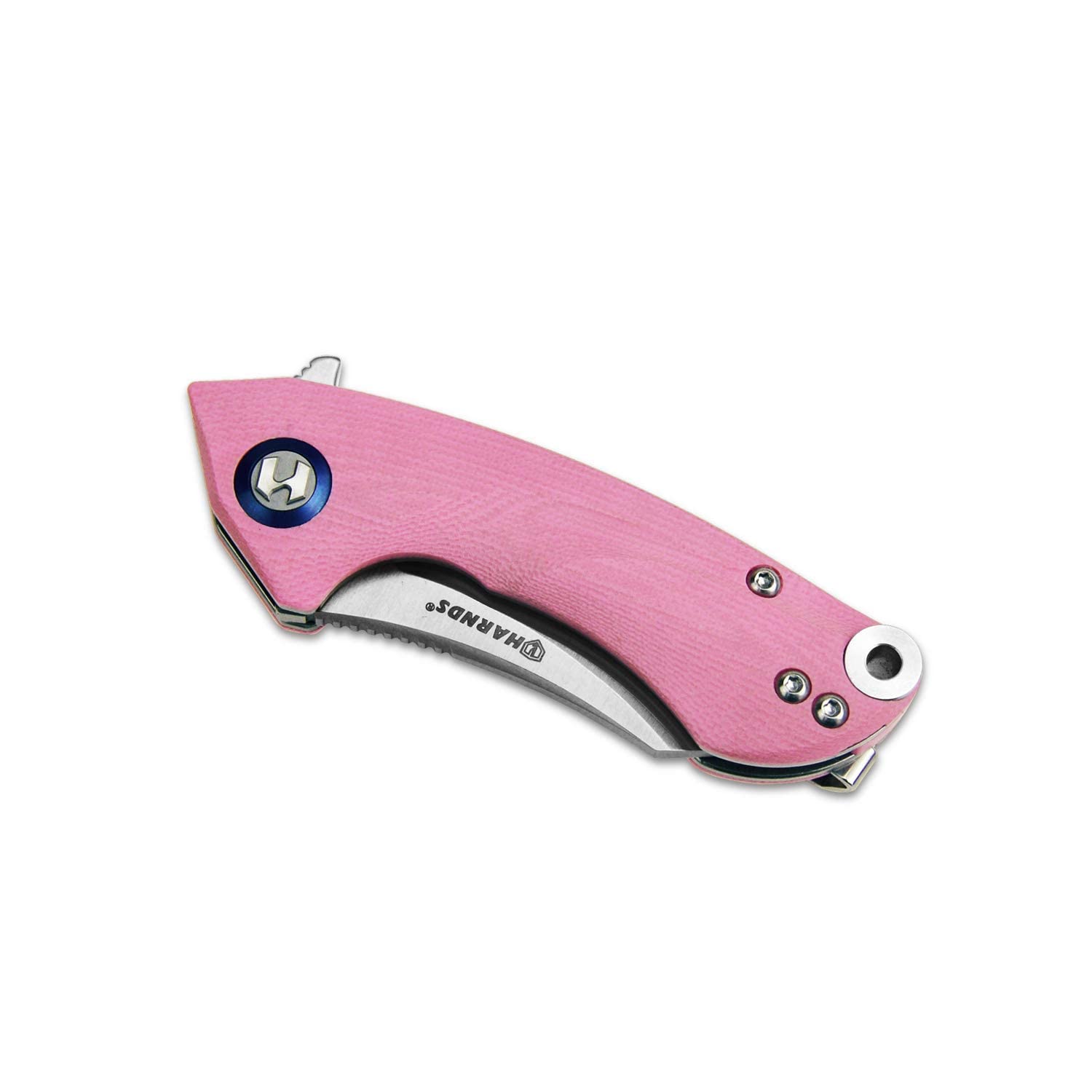 Harnds Outdoor Cuchillo Plegable Hoja Sandvik 14C28N Cuchillo de Camping con Clip de Bolsillo Mango G10 Cuchillo de Camping con apertura de cremallera para la Supervivencia en el Camping (Rosa)
