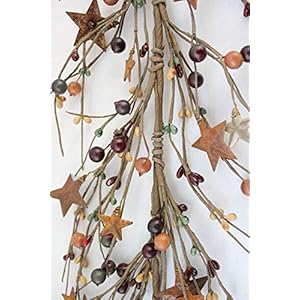 N107mustardburgundyandgreenprimitiveberrieswithrustystarsseasonaldecor455length Urban Country Home Decor N107 mustard burgundy and green primitive berries with rusty stars seasonal decor 45 5 length urban country home decor